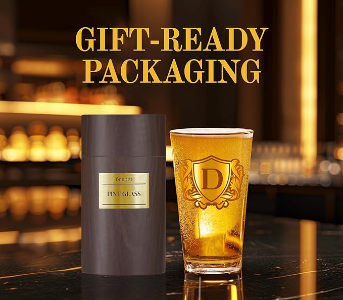 Onebttl Personalized Pint Glass for Men, Custom Alcohol Gifts for Beer Lovers, Unique Birthday, Christmas Gifts for Him, Dad, Husband, Boyfriend, R