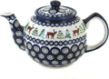 Blue Rose Polish Pottery - Blue Reindeer Pine Medium Teapot - 4 Cup Capacity - Polish Pottery Holiday Teapot, Festive Design for Coffee & Tea Service