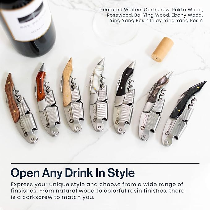 HiCoup Kitchenware Wine Opener - Professional Corkscrews for Wine Bottles w/Foil Cutter and Cap Remover - Manual Wine Key for Servers, Waiters, Bartenders and Home Use - Classic Rosewood