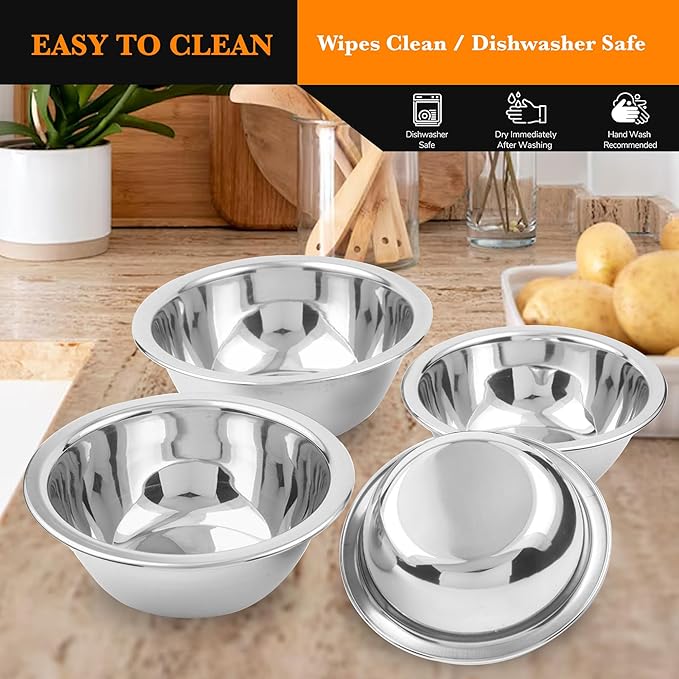 CRAFTONE Stainless Steel Mixing Bowls Set of 4 – Nesting Bowls for Baking, Salad, Dessert, Rice & Food Storage – Durable & Space-Saving Kitchen Bowl Set