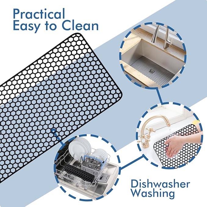 Silicone Sink Protectors for Kitchen Sink - 26"x 14" Kitchen Protector Accessory, Non-Slip Heat Resistan Mat for Bottom of Farmhouse Stainless Steel Porcelain, Dishwasher Safe (Black)