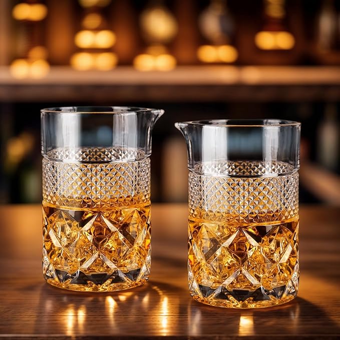 6-Pack Cocktail Mixing Glass - 21oz Lead-Free Hand Blown Barware with Professional Bartender Kit - for Martini, Manhattan, Old Fashioned - Premium Home Bar Gift for Wedding Anniversary Birthday