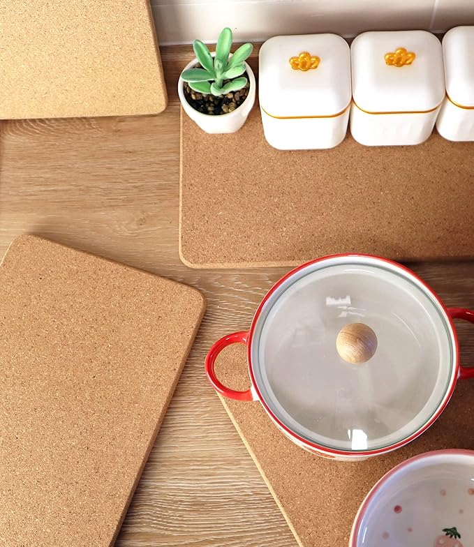Cork Trivet, High Density Fine Particle Thick Cork Trivets for Hot Dishes, 12 x 7 Inch Heat Resistant Cork Coaster, Rectangle Cork Placemats Cork Hot Pads for Kitchen, 4 Pcs