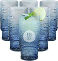 6pcs Hobnail Drinking Glasses Set, 16 oz Vintage Glassware Drinking Glasses, Gradual Gray-blue Water Glasses Tumbler, Cups for Kitchen, Juice, Beer, Cocktail, Whiskey