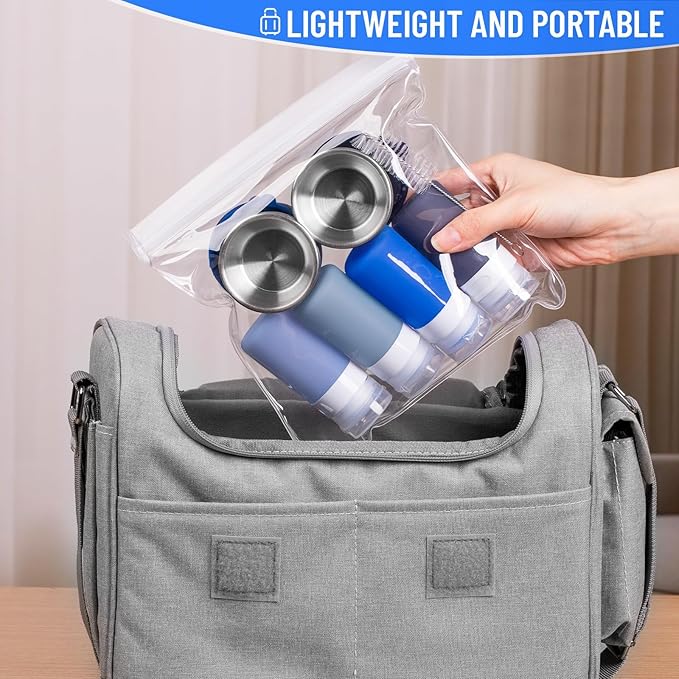 8-Pack Salad Dressing Container To Go, 2-oz Silicone Small Condiment Squeeze Bottles and 1.6 oz Stainless Steel Sauce Containers Cups, Leakproof Condiment Containers with Lids for Lunch Box