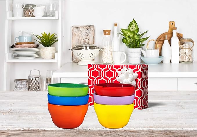 Bruntmor 8 oz Porcelain Bowls Set of 6 - for Ice Cream, Dessert, Soup, Small Side Dishes, Salad, Cereal, Rice - Microwave, Dishwasher and Oven Safe - Gradient Colors