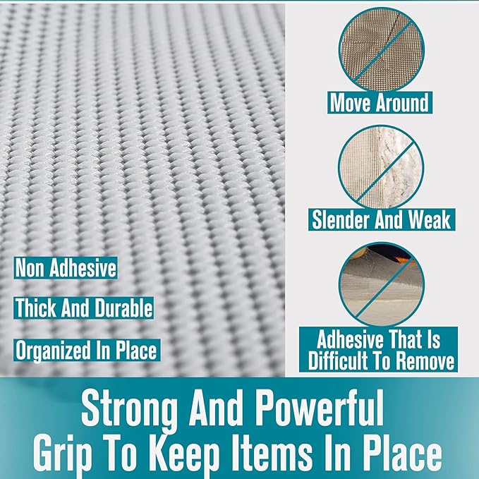 Shelf and Drawer Liner for Kitchen Cabinets Non-Adhesive, Non Slip Durable Strong Clean Long Size 12 Inches X 20 Feet, Shelves, Cabinets, Storage, Kitchen and Desks, Silver Gray