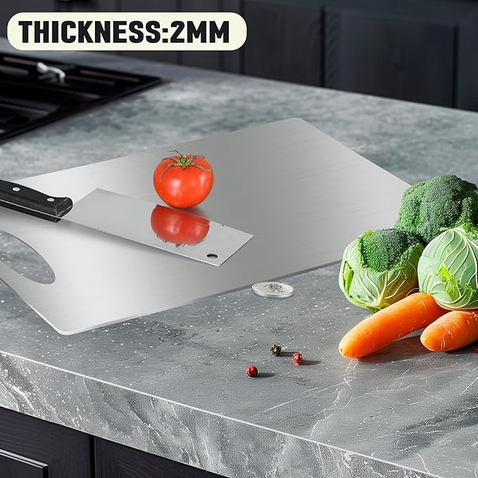 Stainless Steel Cutting Board for Kitchen, Large Cutting Board, Non Toxic, Double-Sided for Meat/Fruit/Vegetable, Dishwasher Safe & Handwasher Clean, Durability, 12" x 18"