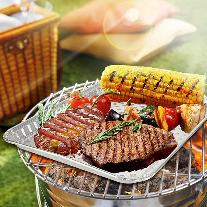 20 Pack Disposable Aluminum Foil Grill Topper Pans with Holes, Perforated Grill Grate Liners Trays for Outdoor Grills, BBQ Grill Accessories for Outdoor Cooking and Camping, 16.2 x11.7 Inch