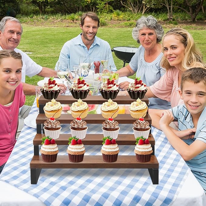 IHKFILAN Wooden Display Riser Stand,4 Tier 13.8IN Perfume Display Stand,Wood Rustic Cupcake Stand,Tiered Countertop Display Shelf for Figures,Condiment,Dolls Collection,Makeup,Cupcake,Perfume