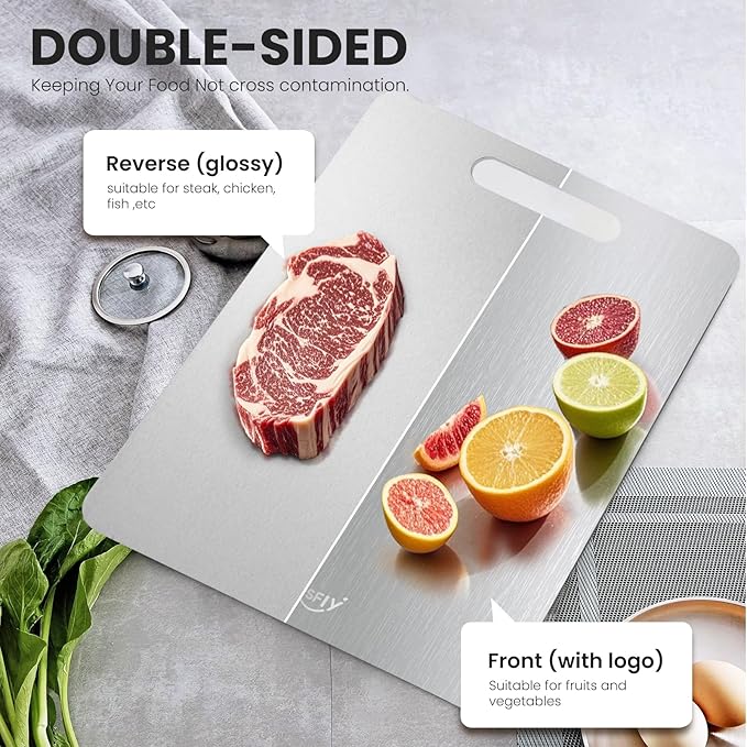 2 Pack Titanium Cutting Board-100% Pure Titanium Cutting Boards For Kitche,Easy to clean, Double-sided food-grade Cutting Board For Meats, Fruits And Vegetables (13 * 9)