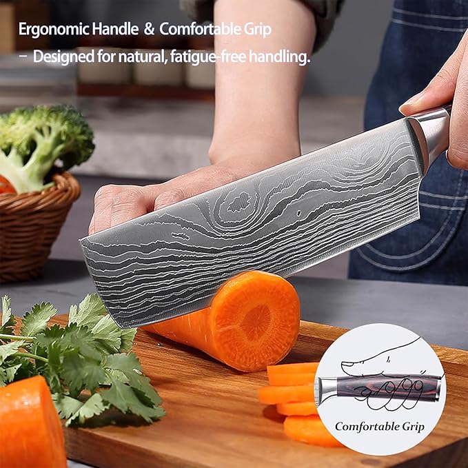 Nakiri Knife-7", Japanese High Carbon Stainless Steel Nakiri Chef Knife, Ultra-Sharp for Meat & Vegetables, Ergonomic Pakkawood Handle, Multipurpose Kitchen Knife