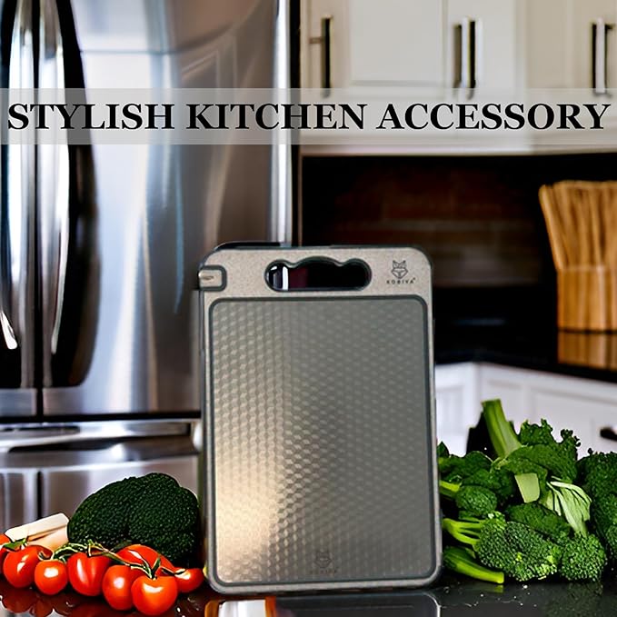 Scratch Resistant 304 Stainless Steel Cutting Board for Kitchen | Dishwasher Safe Large Double-Sided Chopping Board, Knife Sharpener & Garlic Mincer | Easy to Clean 14.5X11