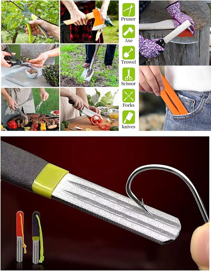 400/600 Grit Portable Handheld Double Sided Sharpener Pocket Diamond Knife Sharpening Stone, Portable Fish Hook File Fishing Hook Sharpener,Dart Sharpener for Steel Tip(4pcs)