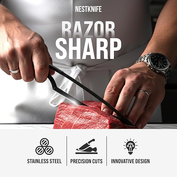 Kitchen Knife Set Stainless Steel, Chef Knife Set of 4 Pieces, Space Saving Ergonomic Design of Chef's Knives, Modern Stainless Steel Knives, Aesthetic Kitchen Essential, NestKnife Patented Technology