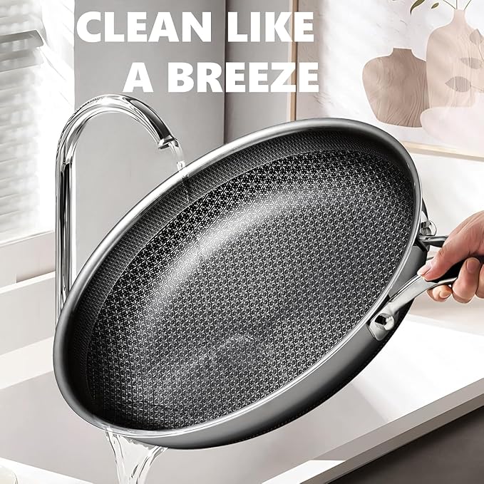 Non Stick Frying Pans Set, Hybrid Skillet Set Nonstick (8+10+12inch), Pans for cooking, PFOA Free Stainless Steel Kitchen set, Dishwasher and Oven-Safe Cookware Sets