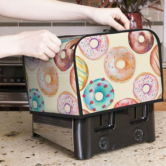Watercolor Donuts 4 Slice Toaster Cover Wide Slot Dustproof Bread Maker Cover Fingerprint Bakeware Protection Kitchen Appliance Cover Toaster Bag