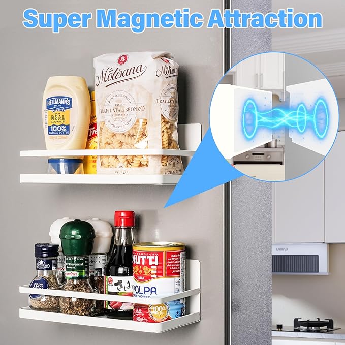 ZITRONE 2 Pack Magnetic Spice Rack for Refrigerator, Magnetic Shelf for Side of Refrigerator, Space Saving Kitchen Organization Shelf Organizer for Cabinet