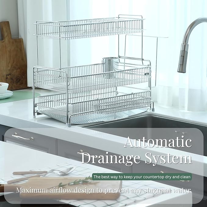 Ergo Edge Dish Rack (Stainless Steel, 17.7" H x 20.6" W x 10.6–19.5" D)