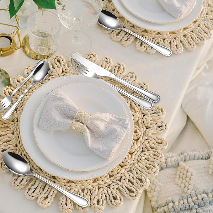 Modern Flatware Silverware Set for 4 People Kitchen Stainless Steel Cutlery 20 Pieces Forks Knives Spoons Luxury Eating Utensils Double Line Edges Handle