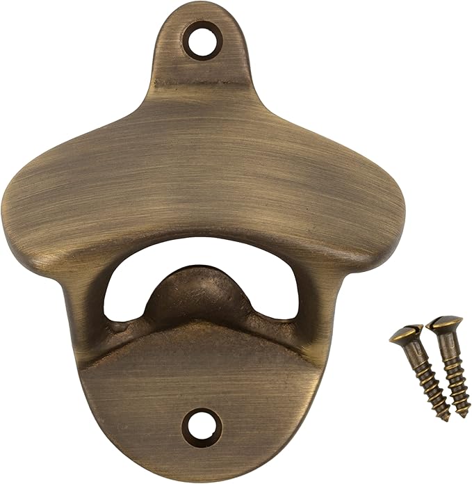 Antique Brass Classic Wall Mounted Bottle Opener | Vintage Bar Accessories for the Home or Restaurant | UA-725-AB