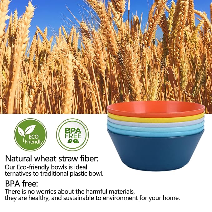 Unbreakable Large Cereal Bowls Set of 6, 32 Ounce BPA-Free Microwave & Dishwasher Safe Salad Bowls, Stackable Multicolor Kitchen Bowls for Serving, Soup, Oatmeal, Pasta, Camping & Daily Use