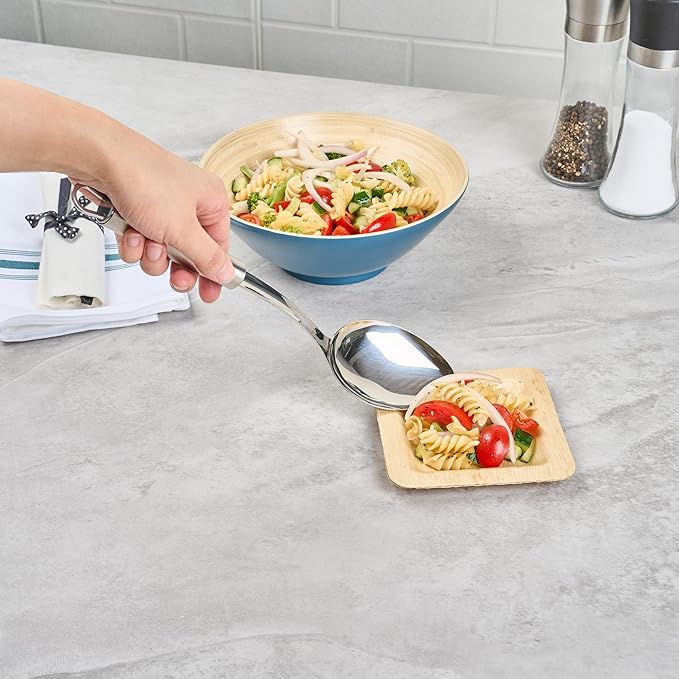 Serving Spoon 1 Pack 12.3 Inch Ergonomic Handle Spoon Dishwasher Safe Stainless Steel Silver Buffet Utensil Durable Catering Cutlery for Serving at Buffets, Events