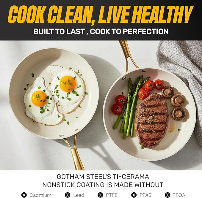 GOTHAM STEEL 14 Inch Frying Pan with Lid, Extra Large Frying Pan Skillet for Family Cooking, Non Toxic Ceramic Nonstick Coating PFOA PFOS Free, Ergonomic Stay Cool Handle, Oven and Diswasher Safe