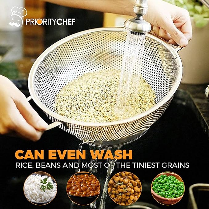 Priority Chef Stainless Steel Colander and Strainer - 3 Quart & 5 Quart Bundle