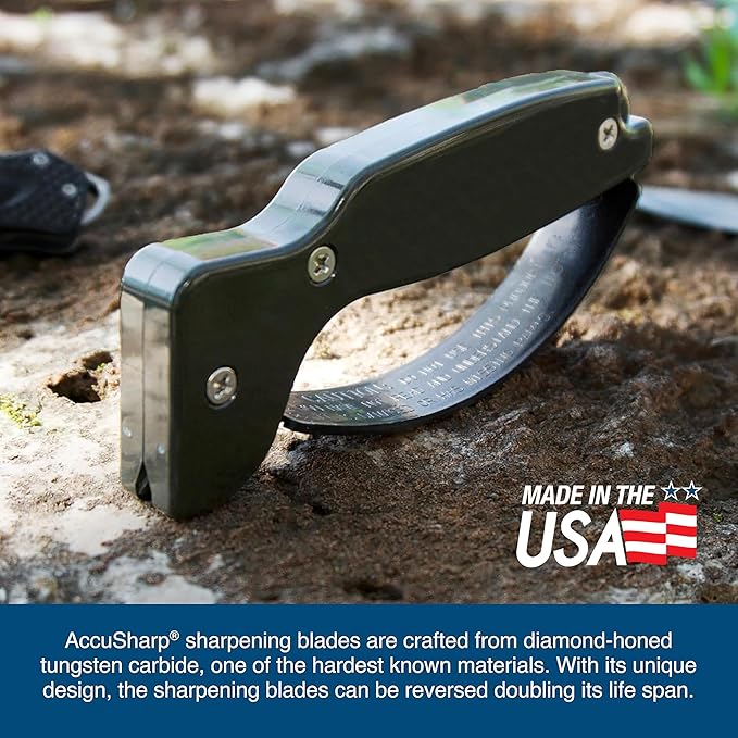 AccuSharp Knife Sharpener, Ergonomic Comfortable Handle, Compact & Easy to Use, Restore and Hone Straight & Serrated Knives, OD Green