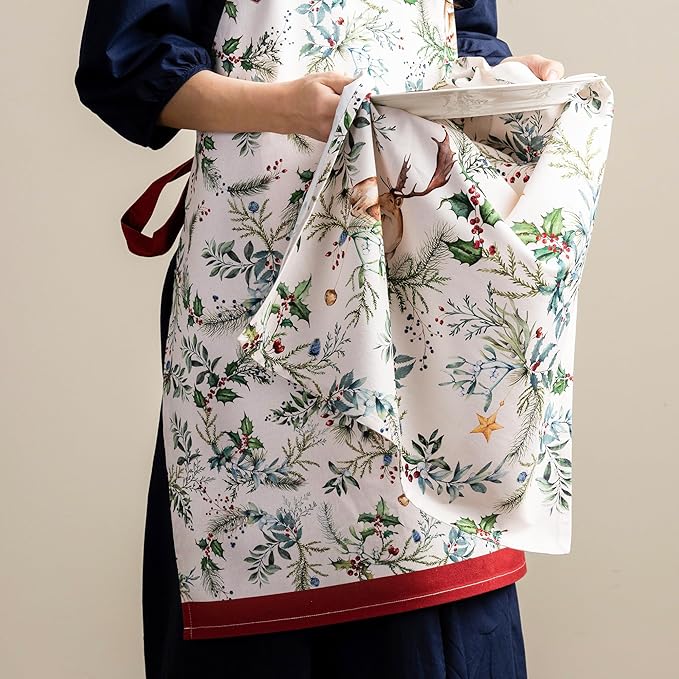 Maison d' Hermine 100% Cotton Apron for women with Pocket Kitchen Chef Apron for Men Cooking Gardening Server Waitress
