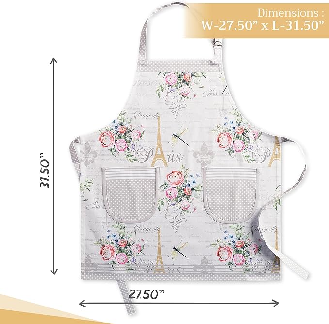 Maison d' Hermine 100% Cotton Apron for women with Pocket Kitchen Chef Apron for Men Cooking Gardening Server Waitress