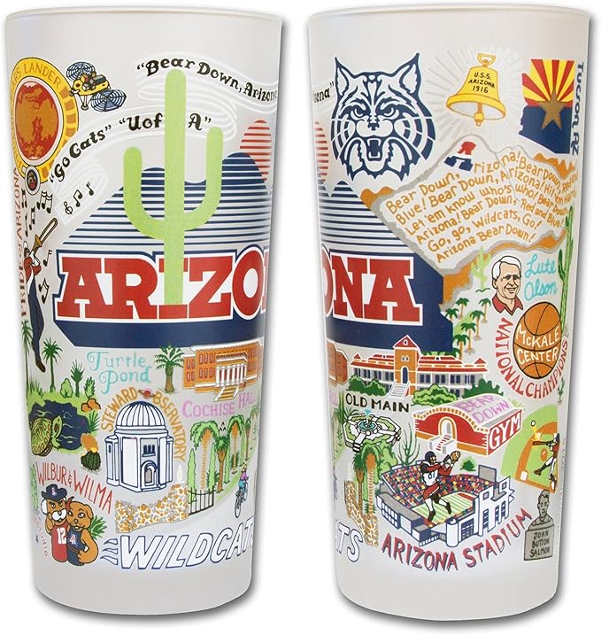 Catstudio Drinking Glass, University of Arizona Glass Cup for Kitchen, 15oz Dishwasher Safe Tumbler for UA Alumni