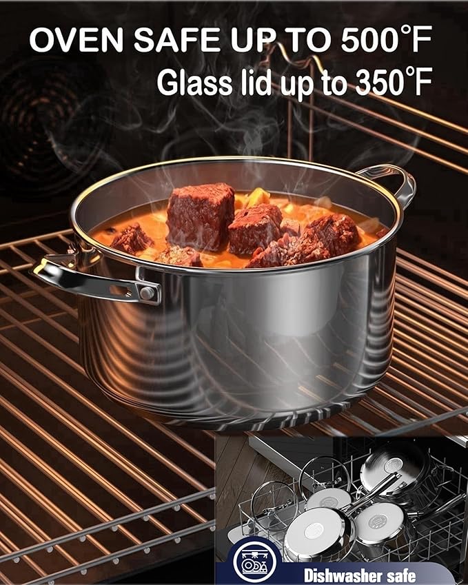 Cooks Standard Dutch Oven Casserole with Glass Lid, 7-Quart Classic Stainless Steel Stockpot, Silver