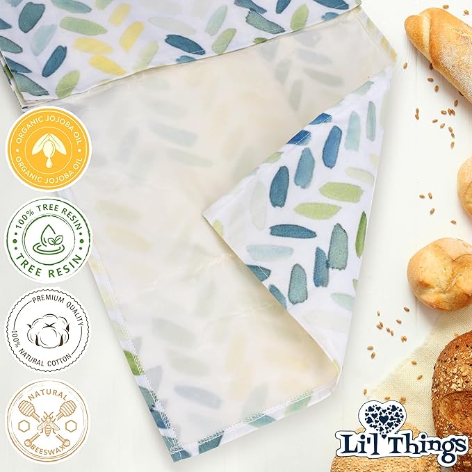 Li’l Things Beeswax Bread Bags 2.0 (Set of 2) – 13"×13" Boule Bag & 15"×9" Baguette/Oblong Bag – Cotton with Organic Beeswax Lining, Reusable Bread Storage, Plastic-Free, Washable - Paintbrush