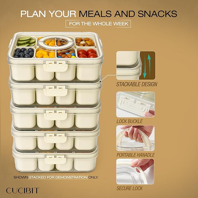 BPA-Free Snack Storage Box with 8 Compartments – Microwave & Dishwasher Safe Plastic Organizer for Dry Food