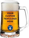 DISCOUNT PROMOS Custom ARC Glass Beer Mugs 25 oz. Set of 6, Personalized Bulk Pack - Great for Octoberfest, Pub, Restaurant - Clear