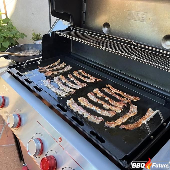 Full Size Griddle Insert for Weber Genesis II 400 Series Gas Grills, 6789 Flat Top Grill Griddle with Handles for Weber GS4 Genesis II E410 Genesis II LX 440 Series Gas Grill, Carbon steel, Black
