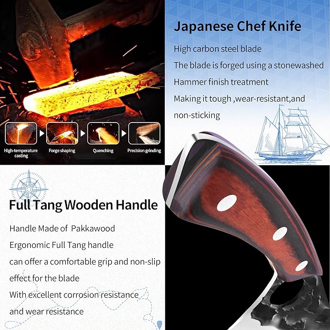 XYJ 12 Inch Long BBQ Knife Set Full Tang Brisket Turkey Meat Chopping Slicing Knife Razor Sharp Stainless Steel Blade Non-stick Effort Saving Finger Control Chef Knives With Whetstone