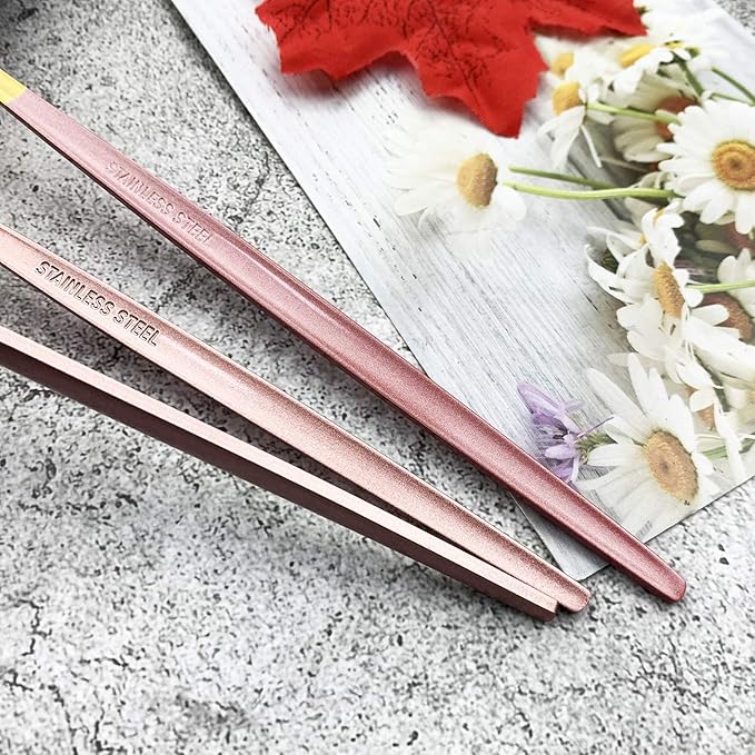 JASHII 18/10 Silver Silverware Set Stainless Steel Flatware Utensils Set Gold Cutlery Set| 36-Piece Modern Cubiertos Dorados| BEST Birthday Wedding Gift (6 Sets, Pink Handle Gold Mirror Polish)