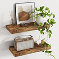 Deep Floating Shelves - 16" W x 9" D x 1.6" H Rustic Brown Wall Shelf - Wall Mounted Shelves for Decor & Storage - Wooden Shelves with Invisible Brackets for Living Room, Kitchen - Set of 2