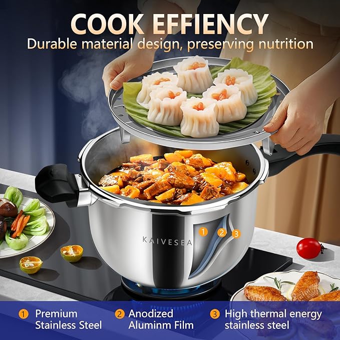 Pressure Cooker Stainless Steel pressure cooker 8 qt Commercial Stove Top Pressure Cooker Pot, Compatible with Gas & Induction Cooker 8+ qt for canning stainless steel