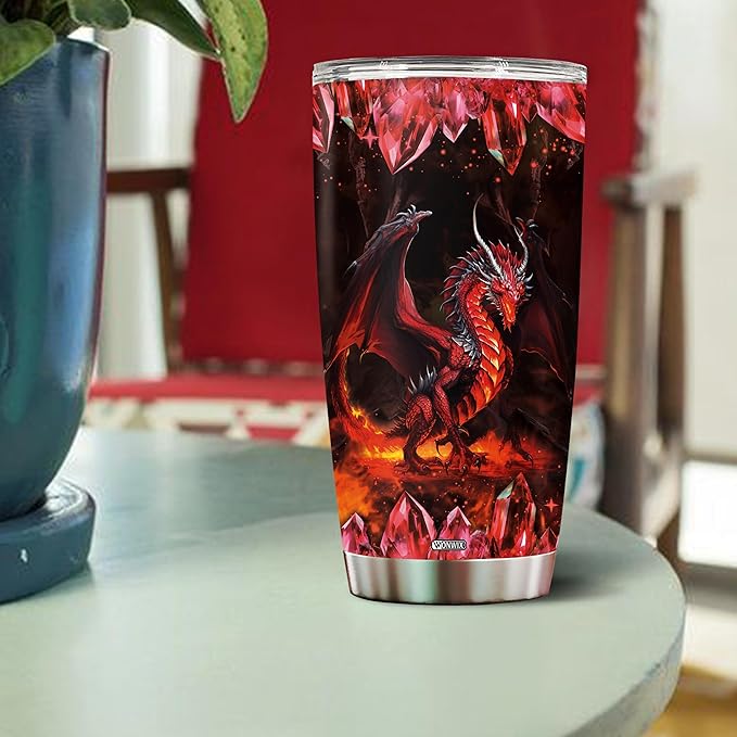 Red Dragon Tumbler Gifts for Men Women Coffee Cup 20oz Stainless Steel Insulated with Lid Water Bottle Travel Mug Gift Dragons Lover Husband Dad Son Christmas Birthday Fathers Day Valentines
