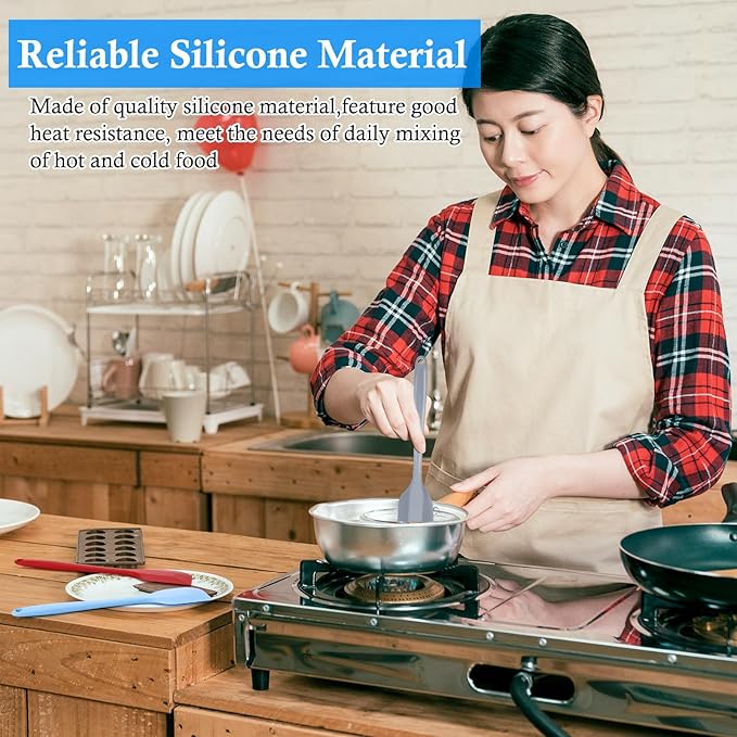 Shappy 4 Pieces Silicone Cooking Spoons 10.6 Inch Heat Resistant Kitchen Spoons for Mixing, Serving and Stirring Upgrade Large Non Stick Basting Utensils, Dishwasher Safe(Scrapers,Classic Color)