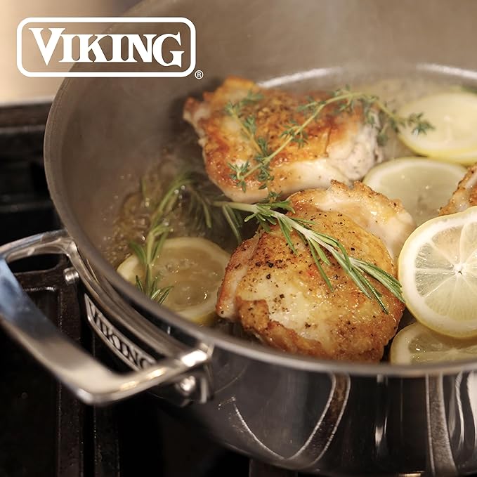 Viking PureGlide Pro 3-Ply Nonstick 4.5 Quart Sauté Pan with Lid and Helper Handle, Titanium Interior, Oven and Broiler Safe, Induction Ready