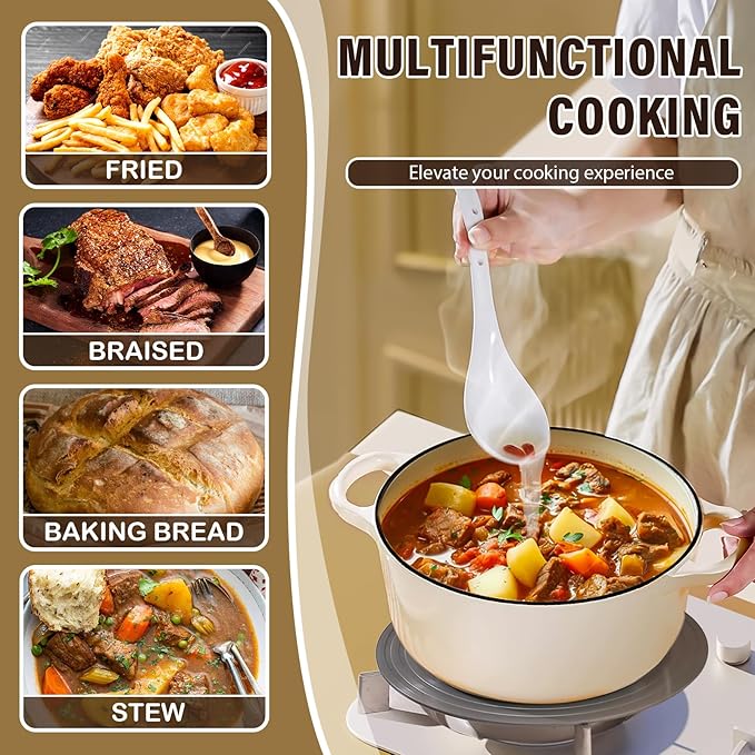 Enameled Cast Iron Dutch Oven Pot with Lid 5.5 Quart Enameled Dutch Oven with Dual Handle for Bread Baking, Braising, Stews, Roasting - Non-stick Cookware(White)