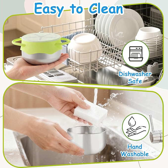2 Pack 3-in-1 Stainless Steel Snack Containers for Toddlers with Spill-Proof Silicone Lids & Dual Handles - Baby Snack Box, Toddler Snack Cups, Perfect for Healthy Eating (Blue+Green)