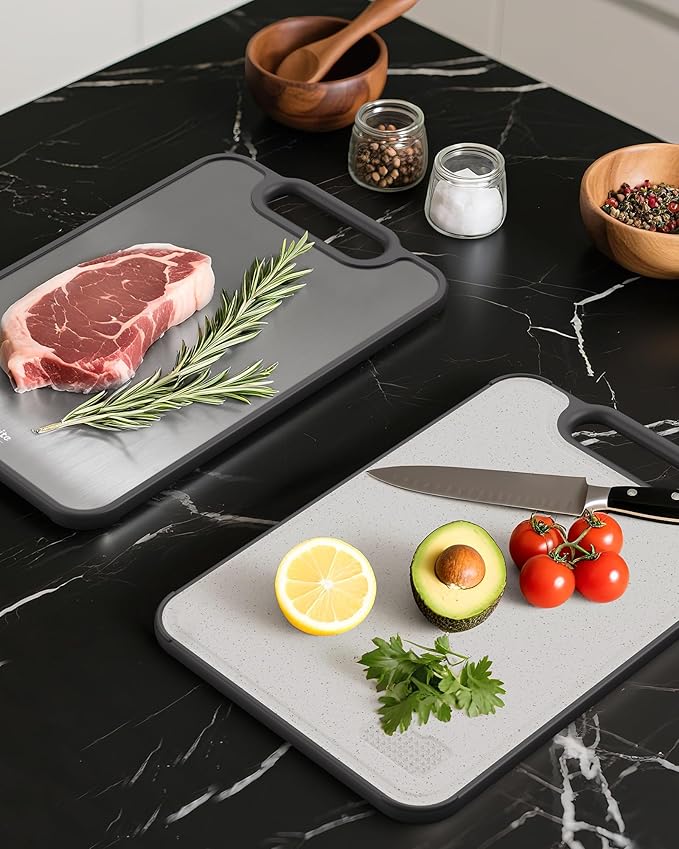 G.C&yite Titanium Cutting Board for kitchen, 2-in-1 Pure Titanium Chopping Board with Wheat Straw PP for Food Safety, Lightweight No Toxic, Kitchen Gifts 15.5" x 10.5", 1-Pcs (Gray)