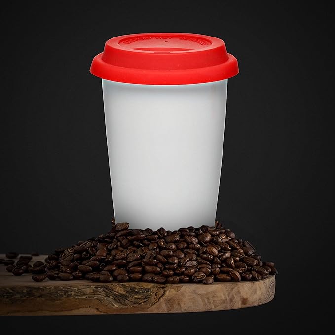 DISCOUNT PROMOS 11 oz. Double Wall Ceramic Tumblers with Lid - 6 Pack - Red