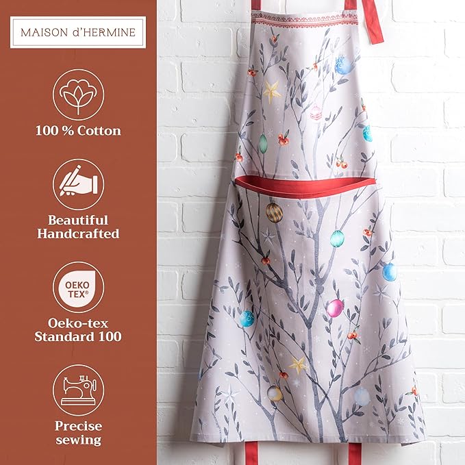 Maison d' Hermine 100% Cotton Apron for women with Pocket Kitchen Chef Apron for Men Cooking Gardening Server Waitress